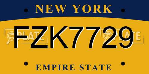 FZK7729 New York License Plate