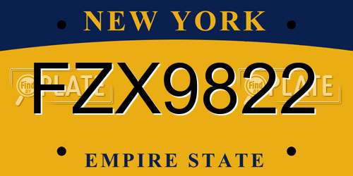 FZX9822 New York License Plate