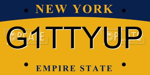 G1TTYUP New York License Plate