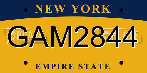 GAM2844 New York License Plate