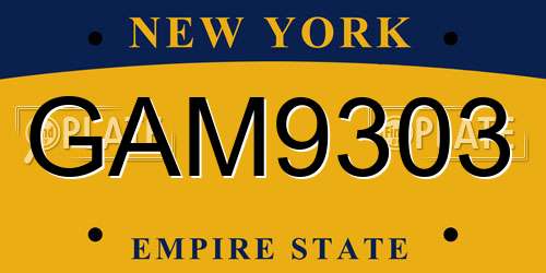 GAM9303 New York License Plate