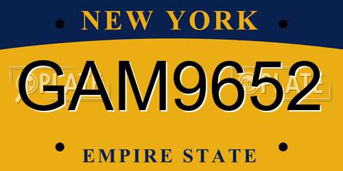 GAM9652 New York License Plate