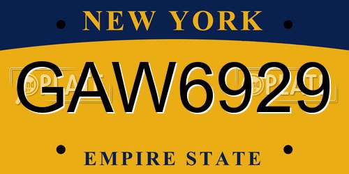 GAW6929 New York License Plate