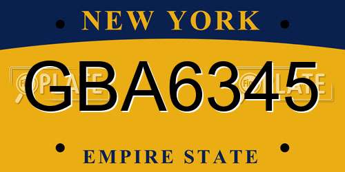 GBA6345 New York License Plate