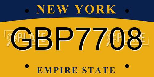 GBP7708 New York License Plate