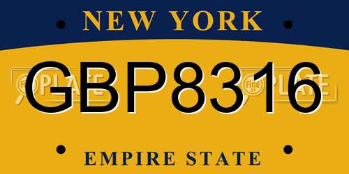 GBP8316 New York License Plate