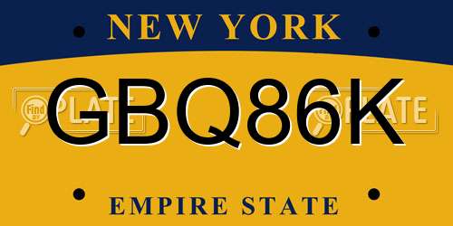 GBQ86K New York License Plate