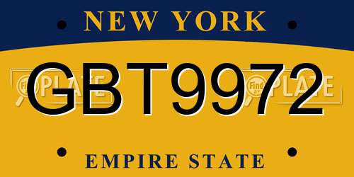GBT9972 New York License Plate