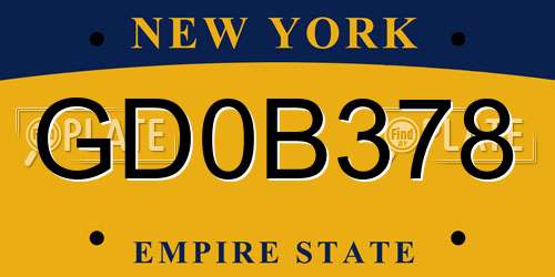 GD0B378 New York License Plate