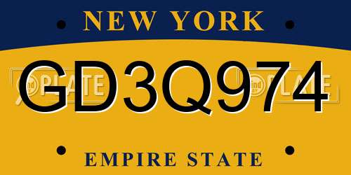 GD3Q974 New York License Plate