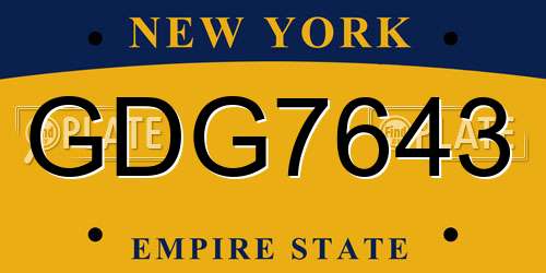 GDG7643 New York License Plate