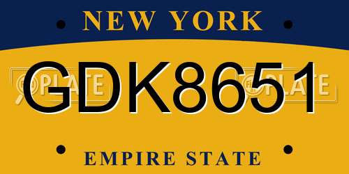 GDK8651 New York License Plate