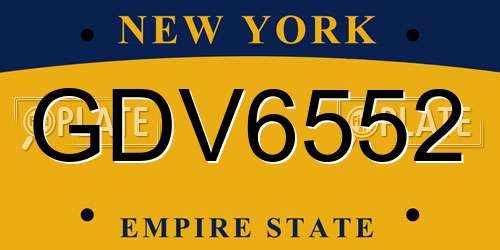 GDV6552 New York License Plate