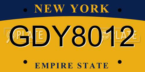 GDY8012 New York License Plate