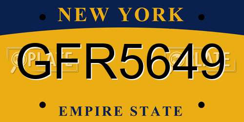 GFR5649 New York License Plate