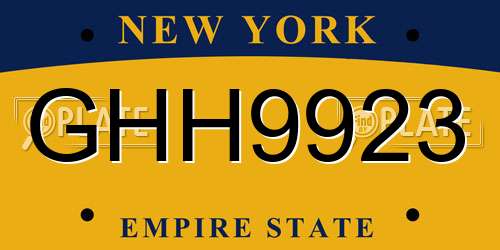 GHH9923 New York License Plate