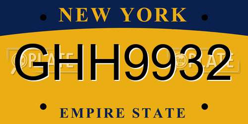 GHH9932 New York License Plate