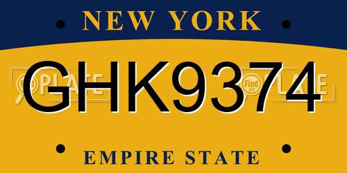 GHK9374 New York License Plate
