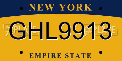 GHL9913 New York License Plate