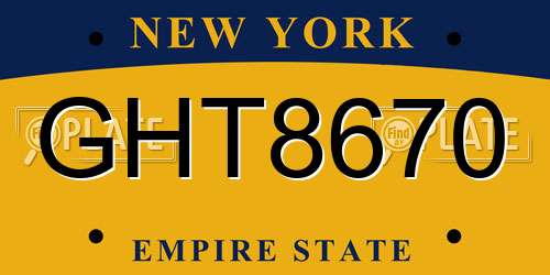 GHT8670 New York License Plate