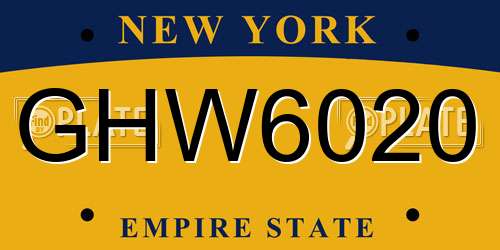 GHW6020 New York License Plate