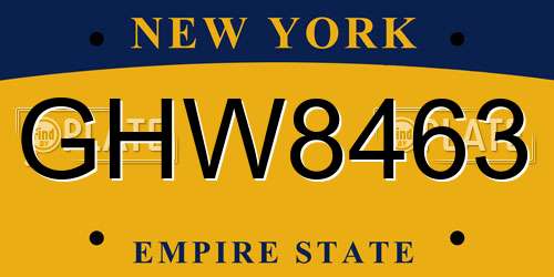 GHW8463 New York License Plate