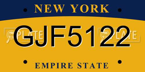 GJF5122 New York License Plate