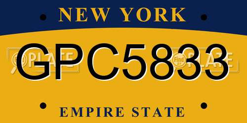 GPC5833 New York License Plate
