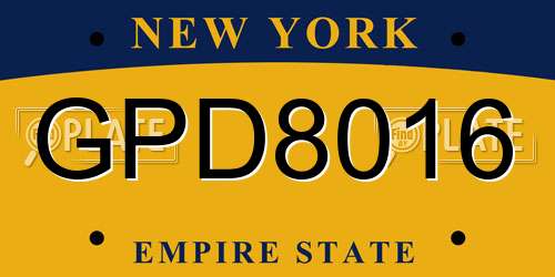 GPD8016 New York License Plate