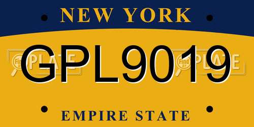 GPL9019 New York License Plate