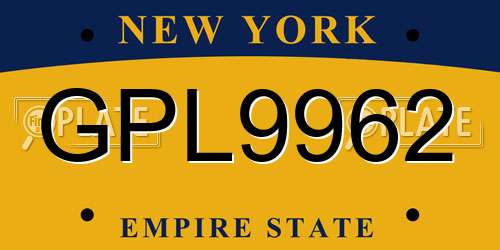 GPL9962 New York License Plate