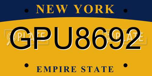 GPU8692 New York License Plate