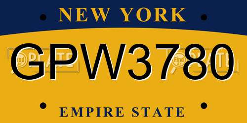 GPW3780 New York License Plate