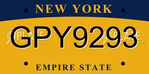 GPY9293 New York License Plate
