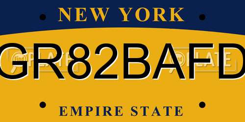 GR82BAFD New York License Plate