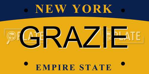 GRAZIE New York License Plate