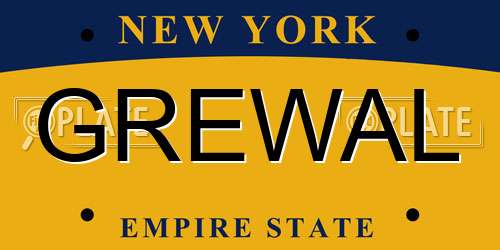 GREWAL New York License Plate