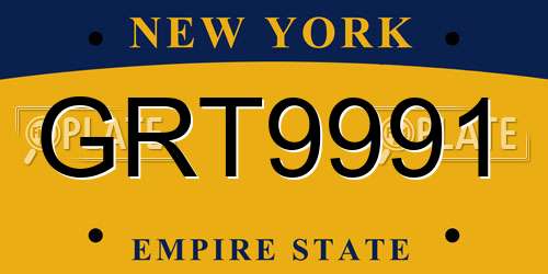 GRT9991 New York License Plate