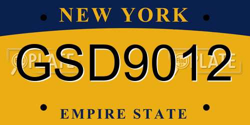 GSD9012 New York License Plate