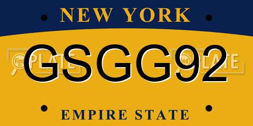 GSGG92 New York License Plate