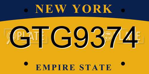 GTG9374 New York License Plate