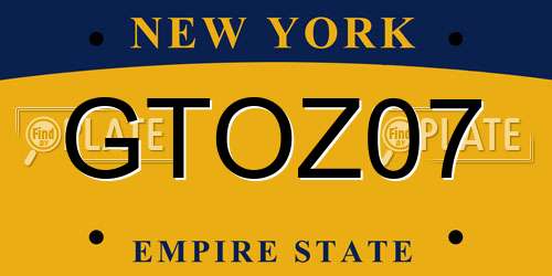 GTOZ07 New York License Plate