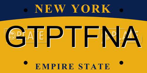 GTPTFNA New York License Plate