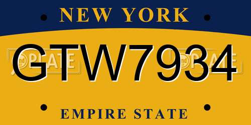 GTW7934 New York License Plate