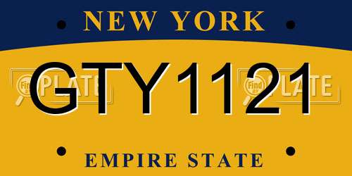 GTY1121 New York License Plate