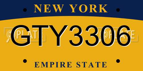 GTY3306 New York License Plate