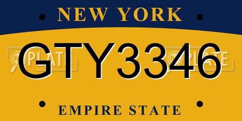 GTY3346 New York License Plate