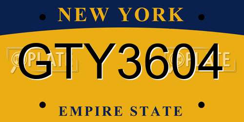 GTY3604 New York License Plate