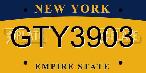 GTY3903 New York License Plate
