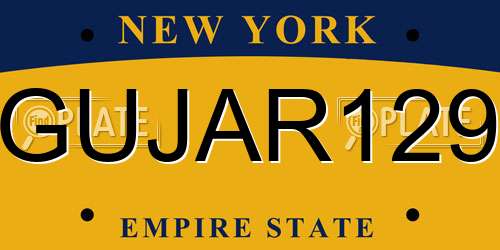 GUJAR129 New York License Plate